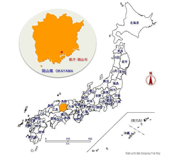 岡山県の形と位置