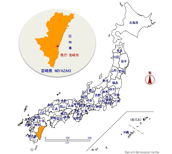 宮崎県の形と位置
