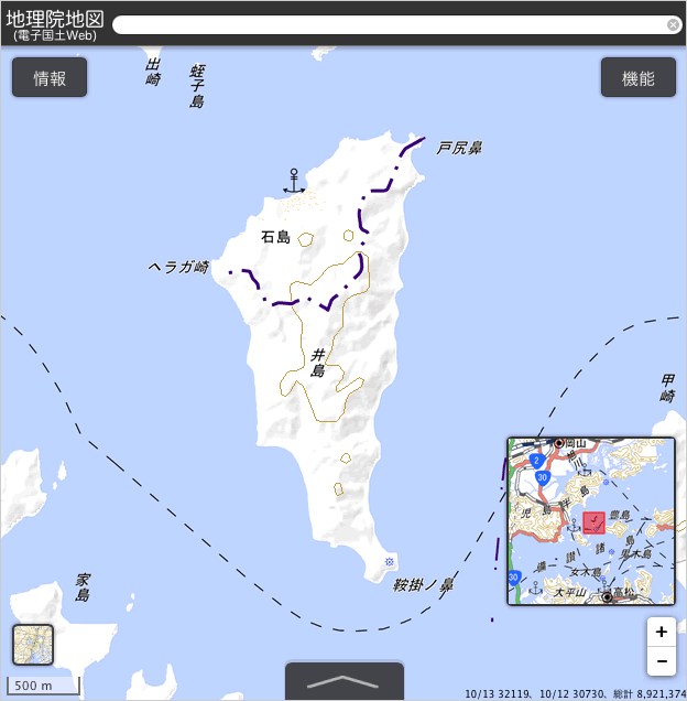 岡山県と香川県の県境がある、<br>
瀬戸内海の「石島・井島」