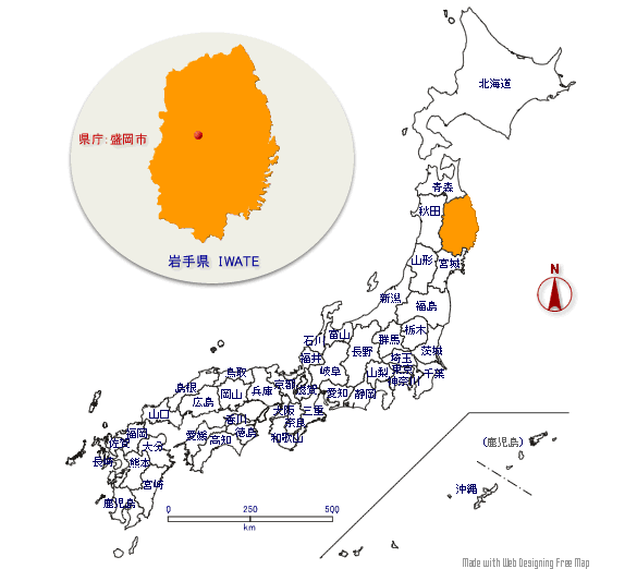 岩手県の形と位置