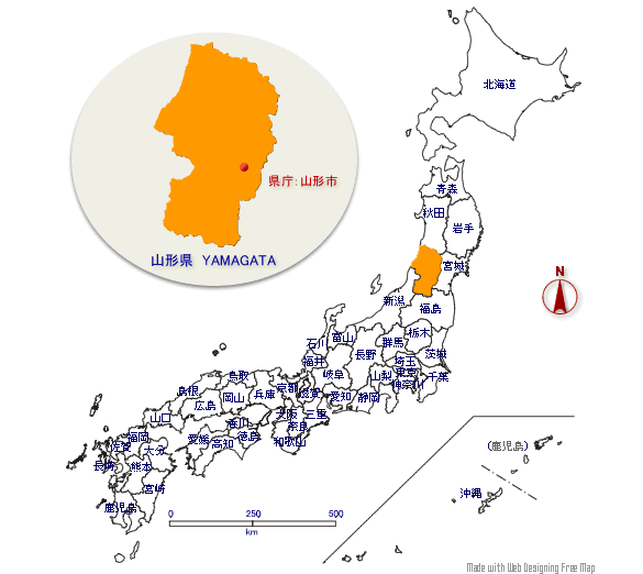 山形県の形と位置