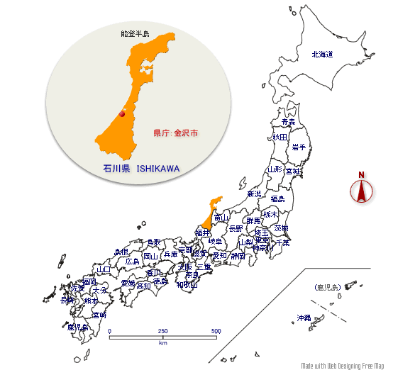 石川県の形と位置