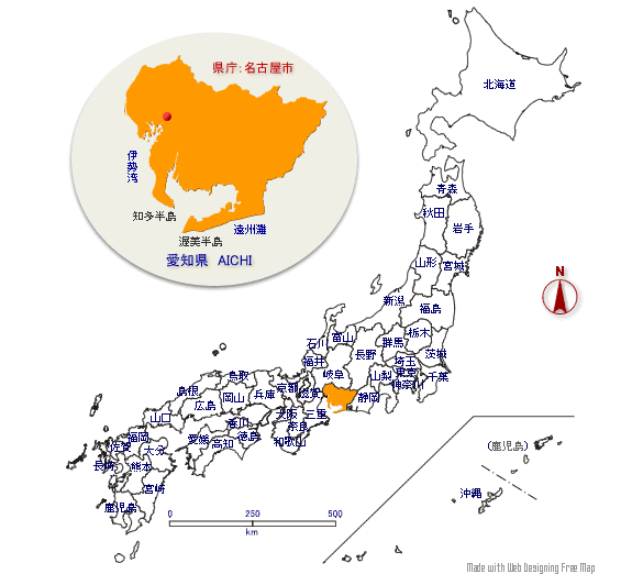 愛知県の形と位置