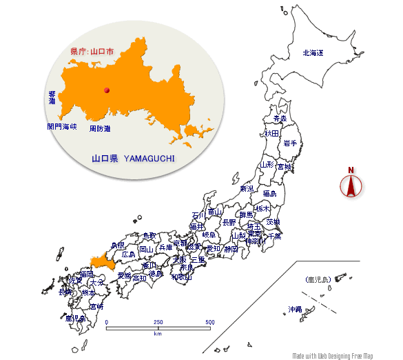 山口県の形と位置