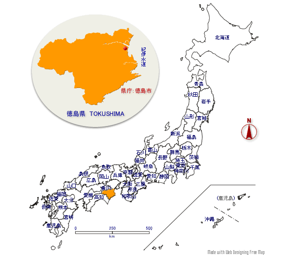 徳島県の形と位置