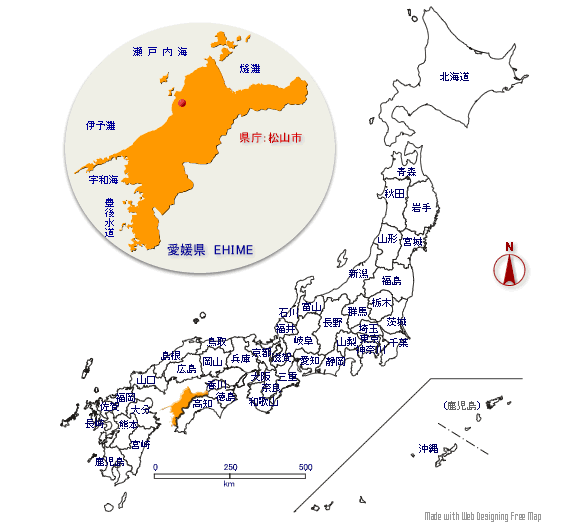 愛媛県の形と位置