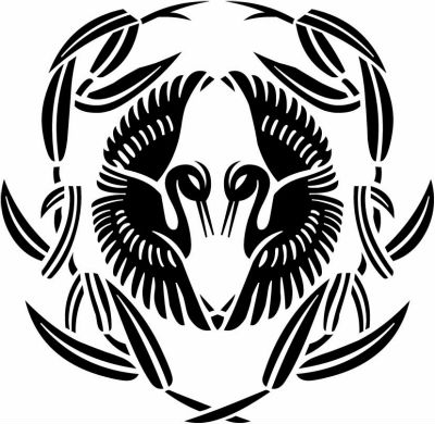 葦に対い鷺・抱き葦に対い鷺