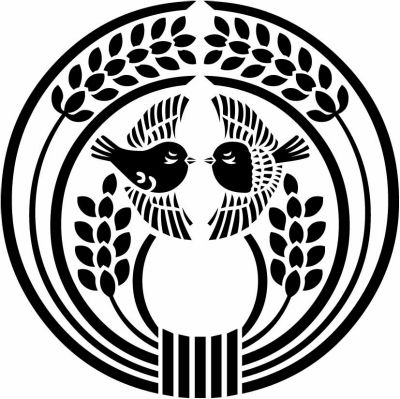 抱き稲に対い雀・四つ穂稲の丸に対い雀