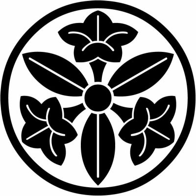 細輪に三つ葉花桔梗