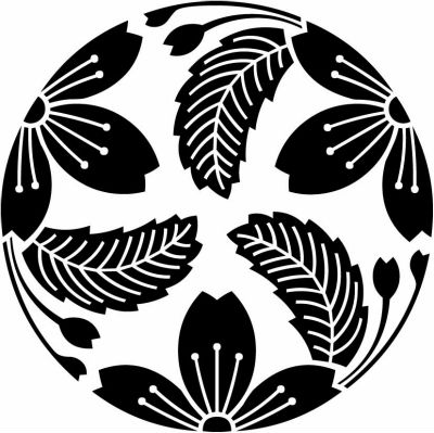 細川三つ割り桜・細川家三つ割り桜・葉付き三つ割り山桜