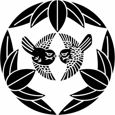 十五枚笹に対い雀