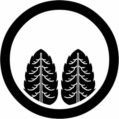 丸に覗き二本杉