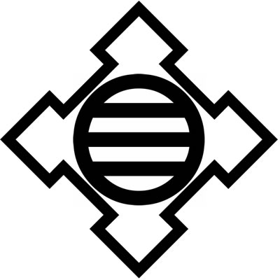 折り入り角に丸三つ引き