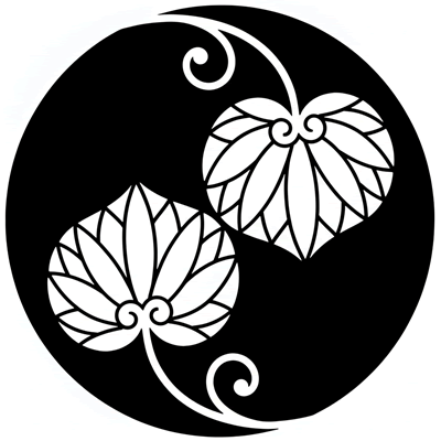 石持ち地抜き二つ蔓葵の丸