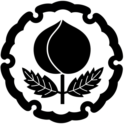 雪輪に葉付き桃