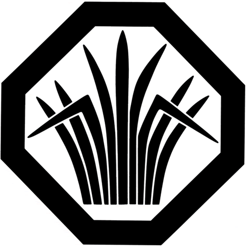 切り角に菖蒲の葉