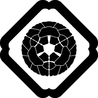 隅入り角に三つ落ち牡丹