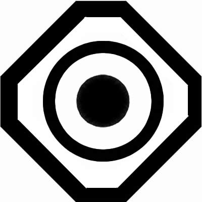 隅切り角に丸に一つ星・隅切り角に丸に星