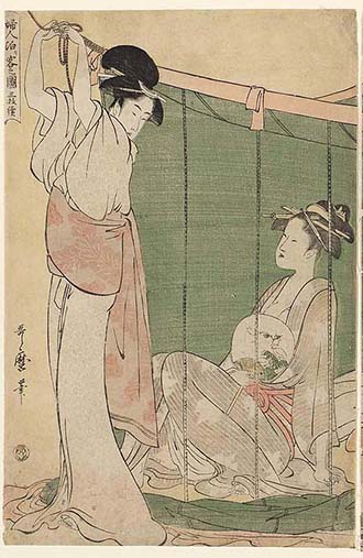 喜多川歌麿画「「婦人泊まり客之図」」（部分）（寛政6–7(1794–95)頃）