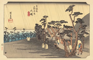 歌川広重(初代1797-1858)『東海道五拾三次・大磯・虎ケ雨』（国立国会図書館所蔵）