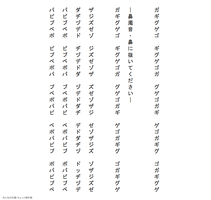 みんなの知識 ちょっと便利帳 発声練習 変則五十音 2 2 縦書き