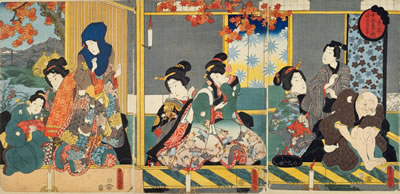 歌川国貞(豊国三代)「十二月ノ内　重陽後の月宴」嘉永7・1854年（国立国会図書館所蔵）