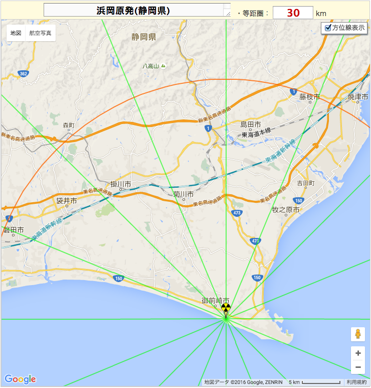浜岡原子力発電所（静岡県）の場所