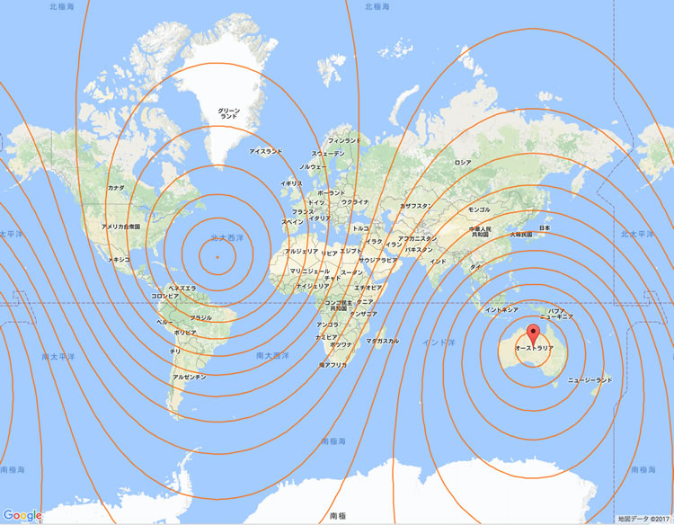 Googleマップで見るメルカトル図法の歪み