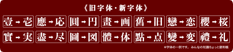 旧字体(旧漢字)・新字体(新漢字)